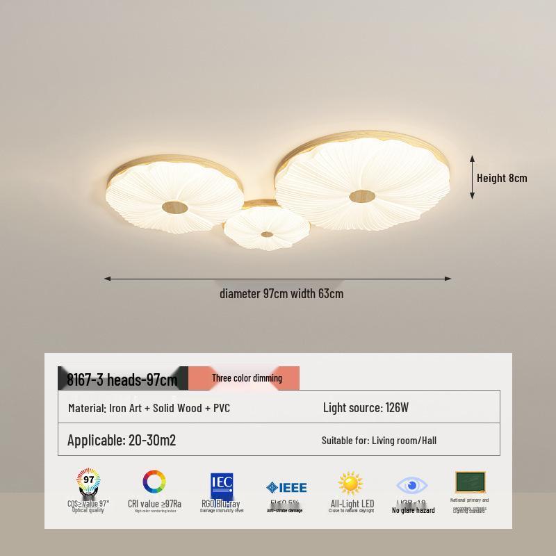 "Medieval-Style Ceiling Lamp: Full-Spectrum Eye Protection, Walnut Wood Grain, Cream Finish, Retro Design for Bedroom or Study."