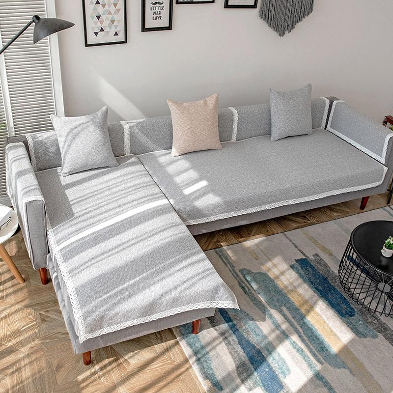 Sofa Cushion Nordic Simple Cotton and Linen Solid Color Four Seasons Universal Non-Slip Cushion Household Modern Fabric Sofa Cover Slipcover