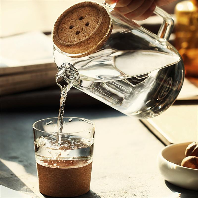 Creative Borosilicate Glass Teapot with Cork Lid & Handle | Large Capacity Water & Juice Kettle