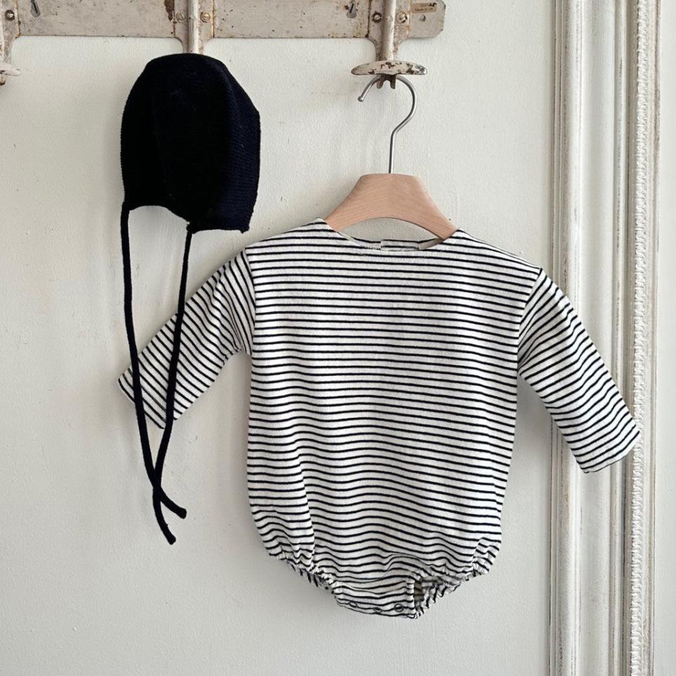 Striped Round Neck Long Sleeve Autumn Romper for Boys and Girls 90 cm