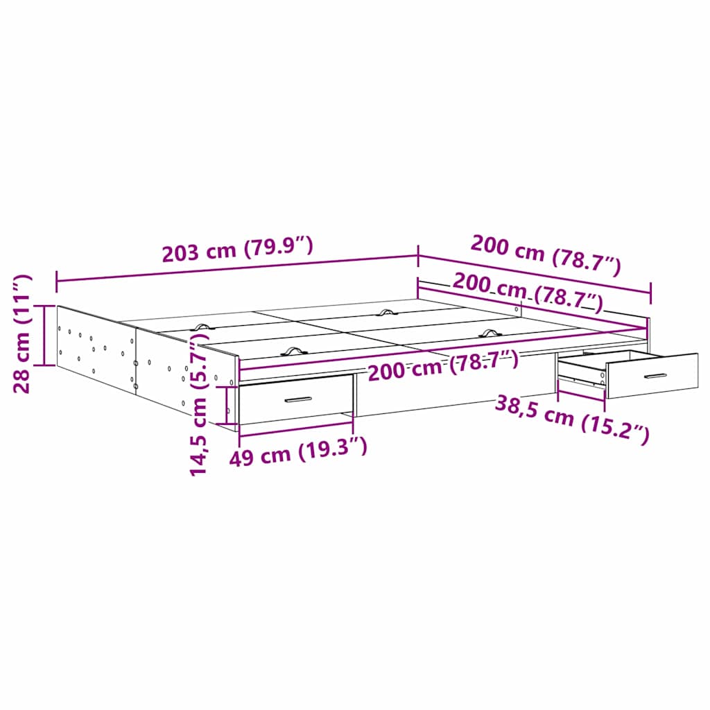 Storage Bed Frame Smoked Oak 200 x 200 cm