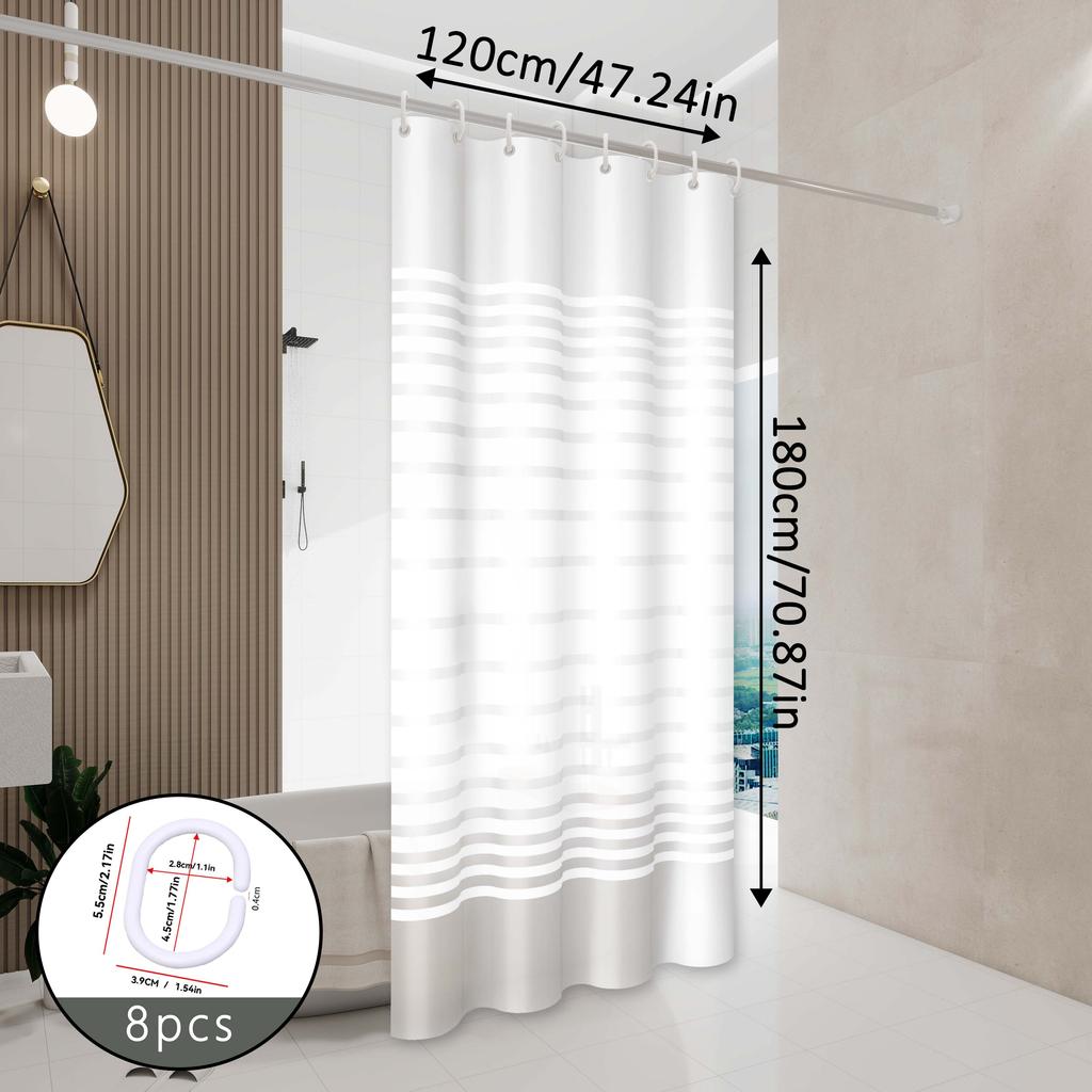 White Striped Shower Curtain with Horizontal Line Design, Simple and Refreshing Style, Shower Partition Curtain