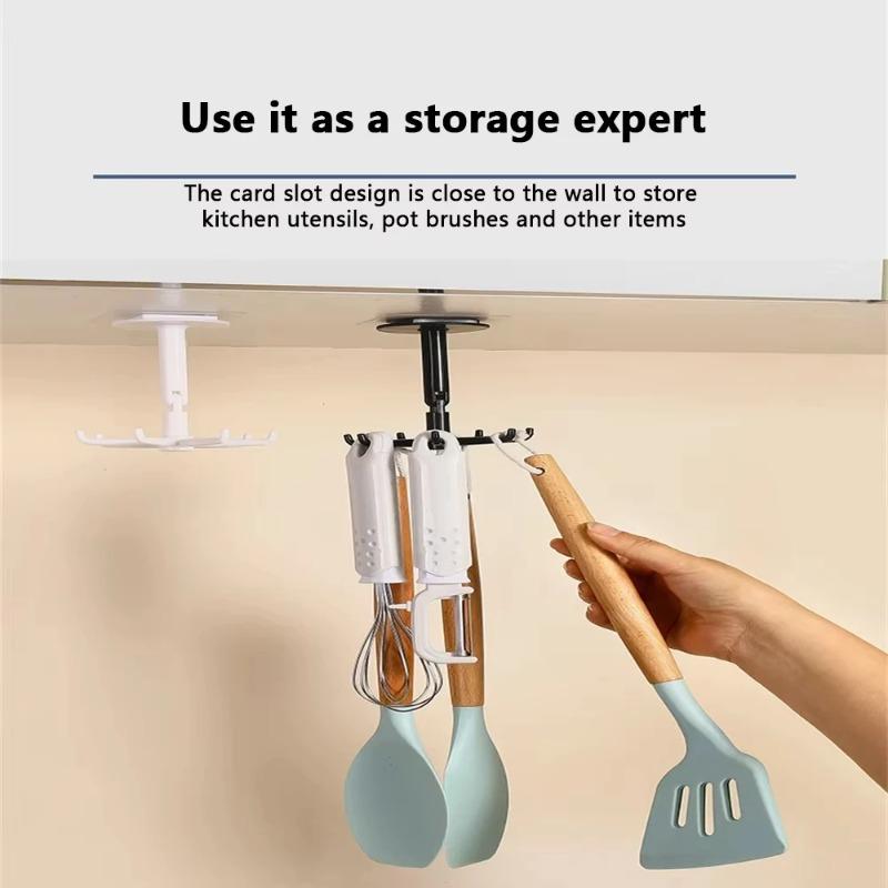 2PCS Upgraded Multi-function Rotatable 6-claw Hook 360 ° Seamless Punch Free Hook Kitchen Storage Hook Self Adhesive Bath Hooks