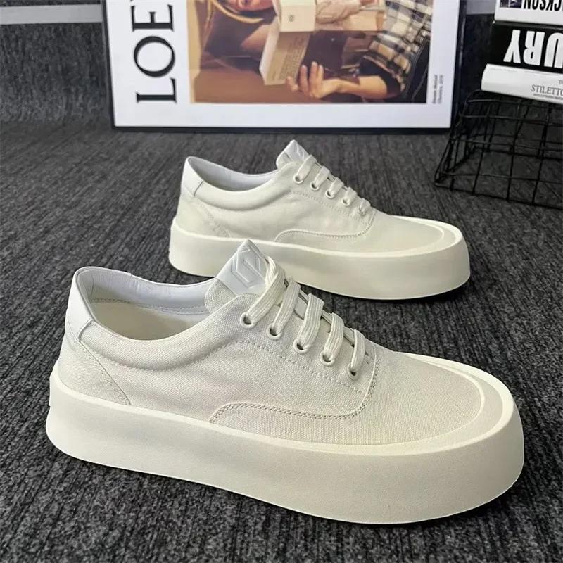 Breathable Casual Shoes Men'S Lazy Loafers Shoes Canvas Thick Bottom Rubber Shoes For Man 2025 New Thick Soled Versatile Sneaker