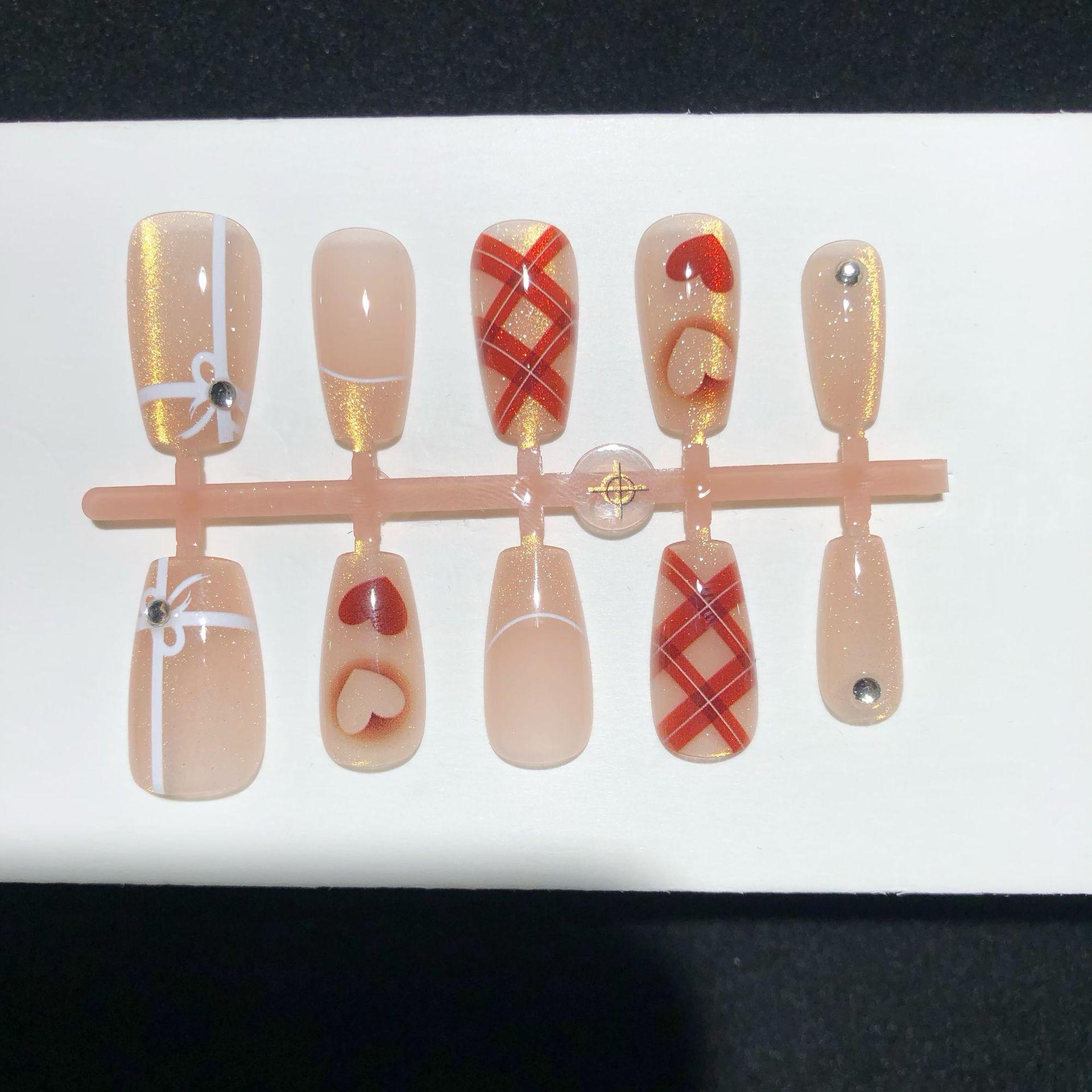 

Золотая Осень Темно-красная Клетка Кошачий Глаз Ногти со Стразами