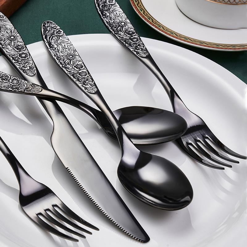 1/3-teiliges Goldbesteckset aus Edelstahl im Vintage-Stil, westliches Geschirr, Luxusgeschirr, Gravur, Gabeln, Messer, Löffel, Silberware