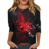Women's Fashion Casual Round Neck 3/4 Sleeve Loose  Printed T-Shirt Ladies Top