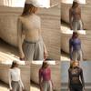 Long Sleeve Mesh Top With Semi High Neck For Streetwear And Party Wear