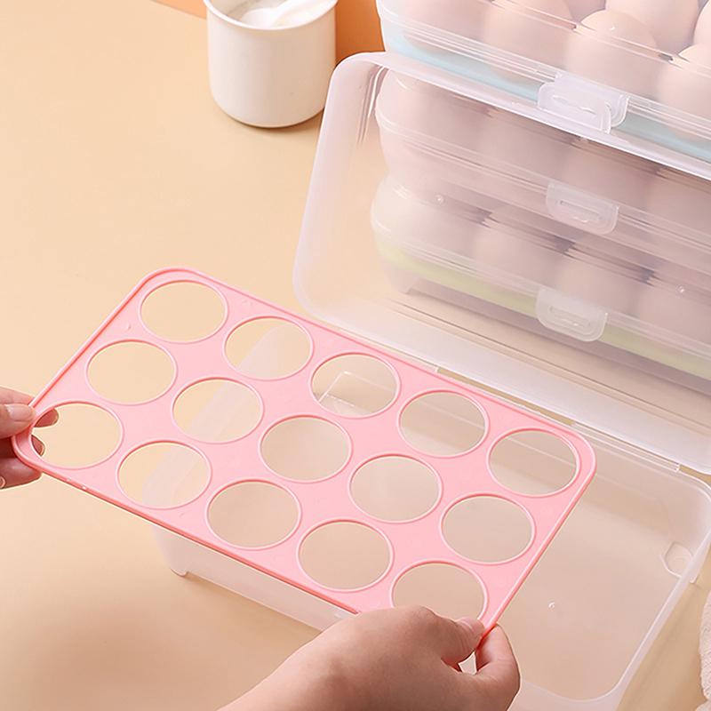 15 Grids Egg Storage Box Egg Carton PP Case Egg Box Tray with Lid Drawer Refrigerator Cases Compartment Storage Egg Rack Support