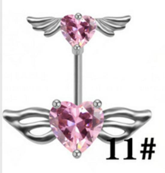 Gatte Pink Butterfly Heart Rhinestone Zircon Rabbit Double Belly Button Ring