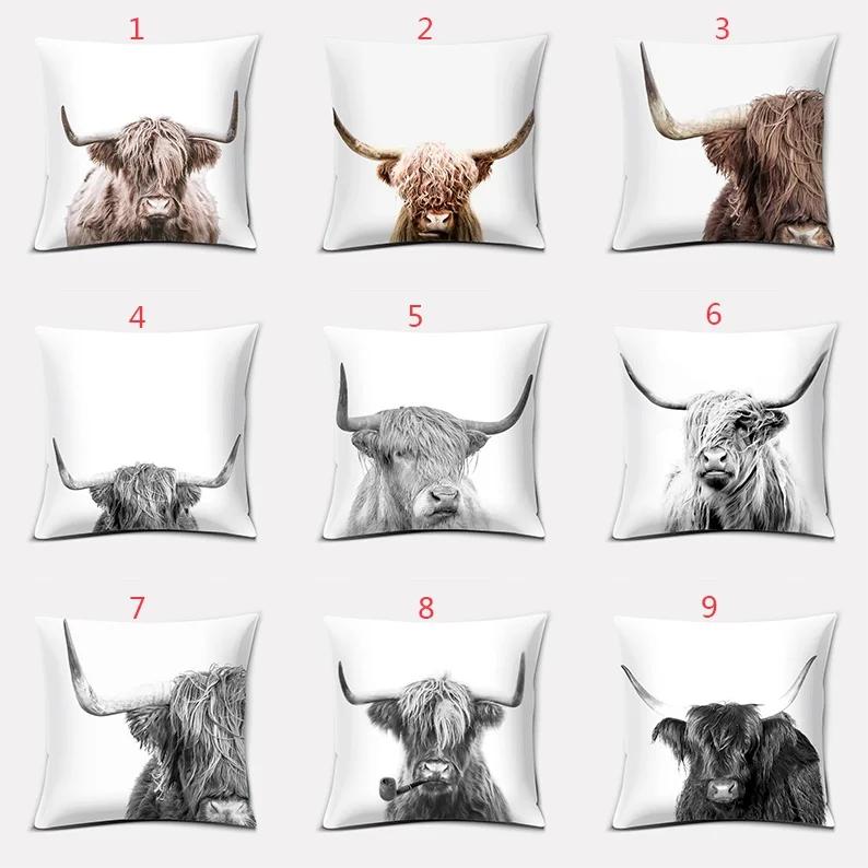 (18 Inches * 18 Inches) Scottish Highland Cow Pattern Super Soft Pillow Case Sofa Cushion Cushion Decorative Pillow