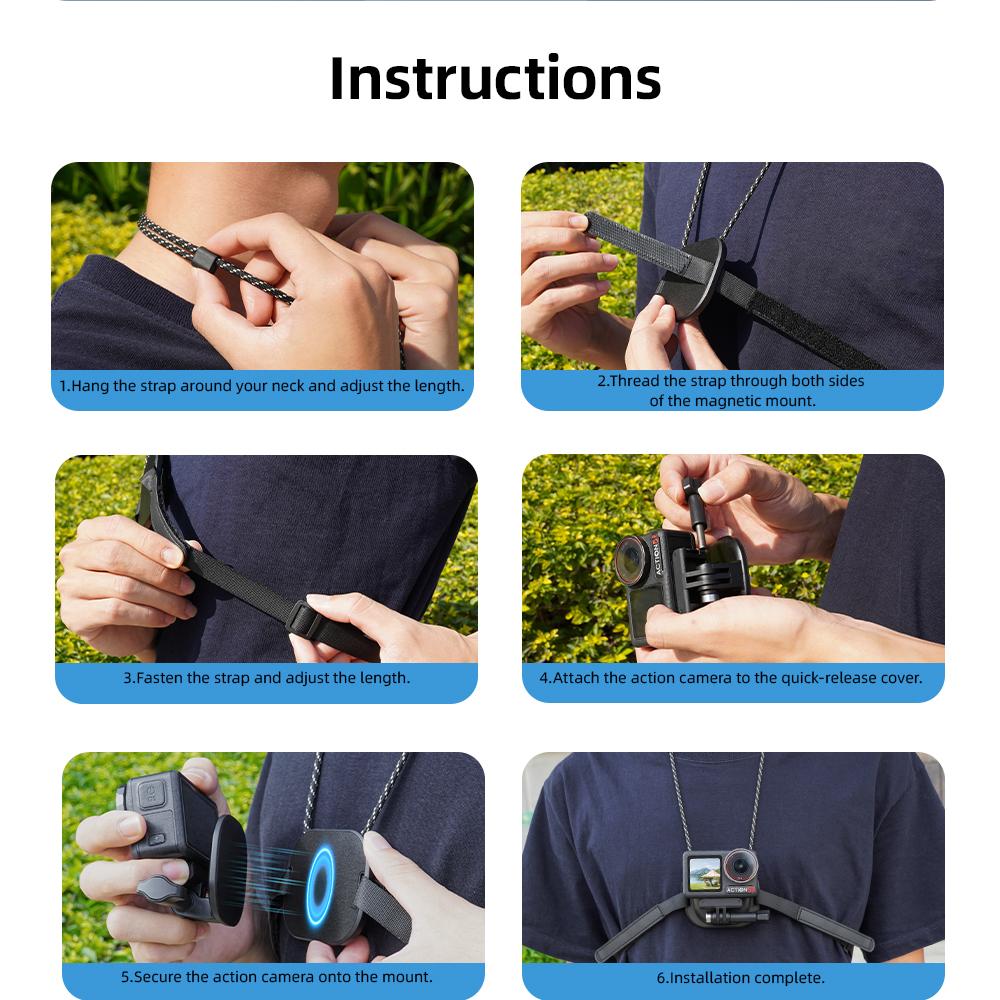 Flymile Magnetic Neck Strap Chest Mountfor Insta360 X6/DJI Action Camera Accessories POV Video Photography Holder