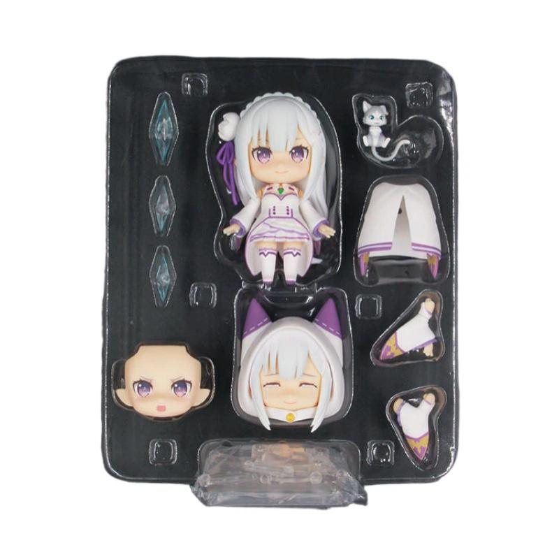 Re:Zero Emilia 751 Q Version Nendoroid Posable Anime Figure With Face Swap Toys Cute Doll Collectible Desktop Decoration Gifts