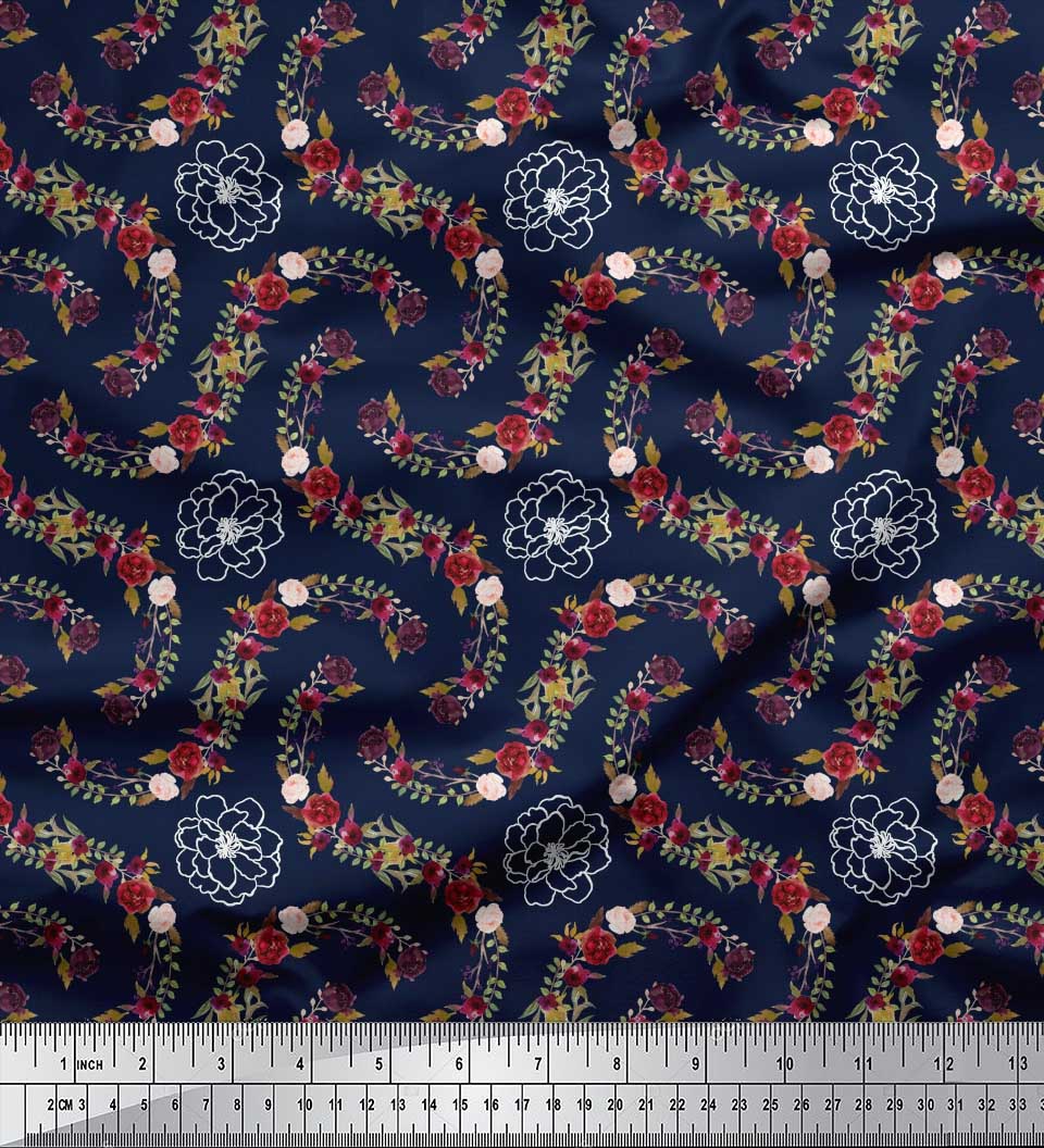 

Чорна поліетиленова крепова тканина Soimoi Anemone & Roses Floral Print Print Швейна тканина у дворі 42 дюйма 42 Inch Wide - Poly Crepe синій