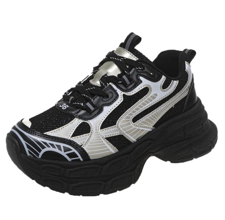 

Новые спортивные туфли на толстой подошве 2026 года для женщин, лоферы на толстой подошве, плоские туфли на шнуровке, популярная повседневная вулканизированная обувь 35 чёрный