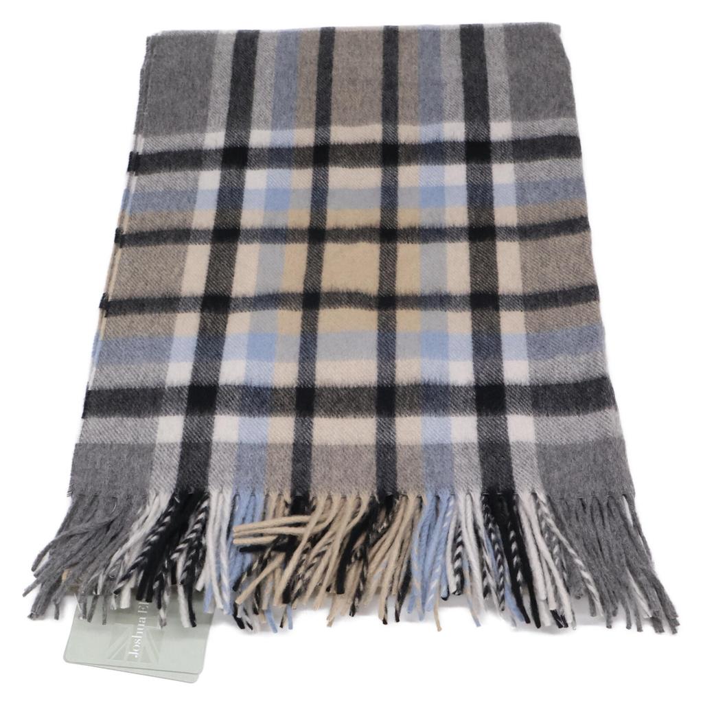 Joshua Ellis [Brand New] CPG51174 NEW CHECKS2/2TWILL Check Cashmere Fringe Scarf Light gray, black, aqua blue, beigeUsed