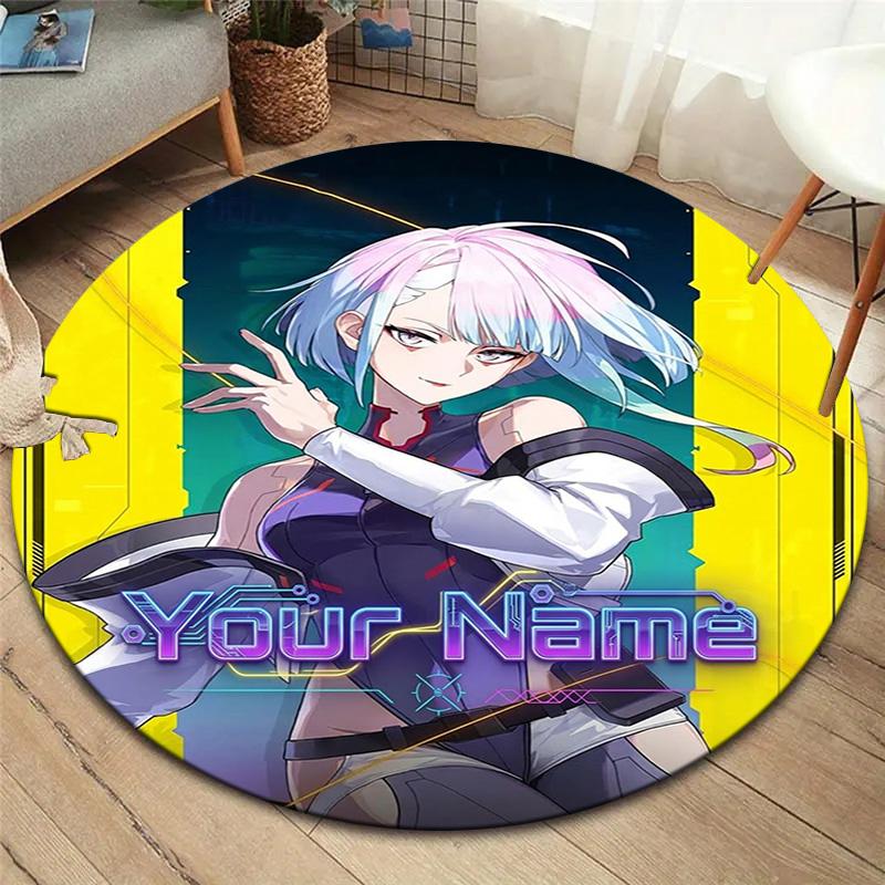 Cybernetic Future Heroine Custom Name Round Area Rug Carpet Rug For Living Room Bedroom Sofa Playroom Decor Nonslip Floor Mat