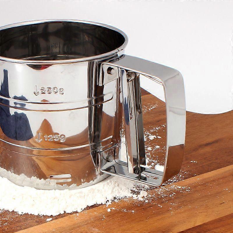 Flour Sifter-Stainless Steel Hand Held Flour Sifter,Flour Shaker Cup for Home Kitchen with Hand Press, Large Capacity Baking Sieve Cup for Icing Sugar