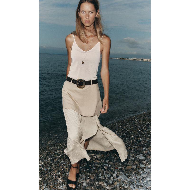 Za Autumn New Arrivals Women's Clothing Zr European and American Style Fashionable Versatile Daily Casual Midi Skirt with Belt and Patchwork