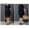 Lady Summer Dress O Neck Short Sleeves Pure Color Loose Side Pockets Knee Length Pullover Casual Commute Midi Dress