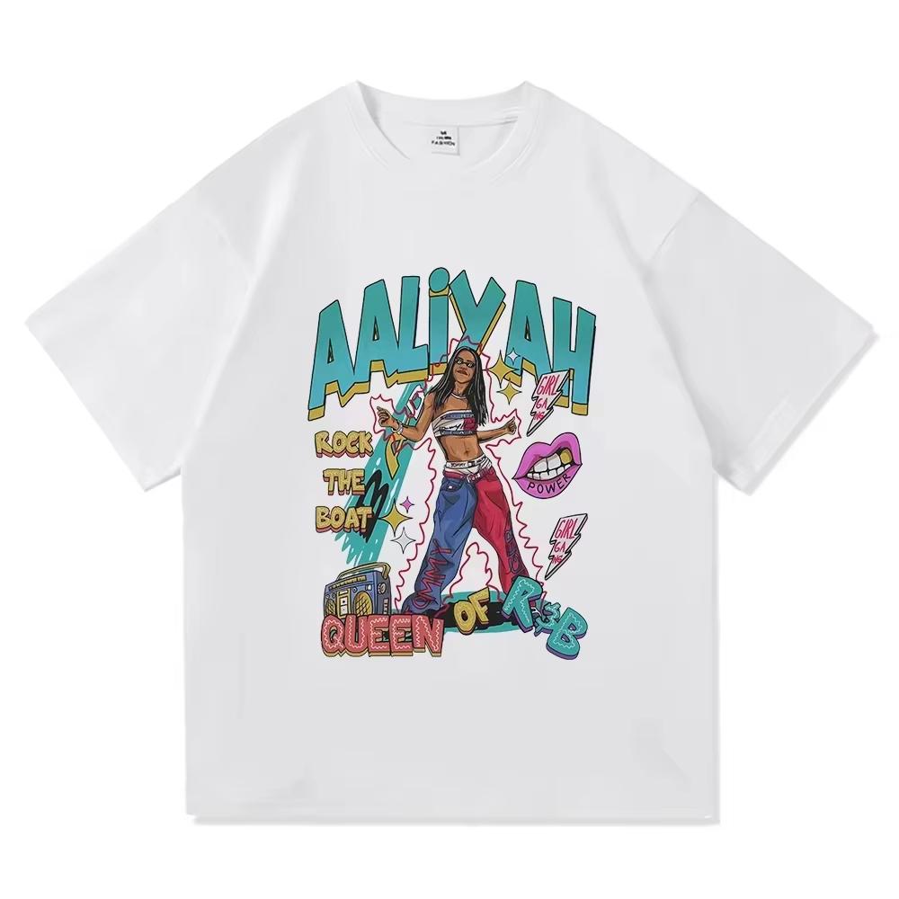 Aaliyah Queen of R&B Graphic T-Shirt Vintage Hip Hop Cartoon Portrait T-Shirt Men Women Vintage Retro Vintage Graphic Oversized T Shirt