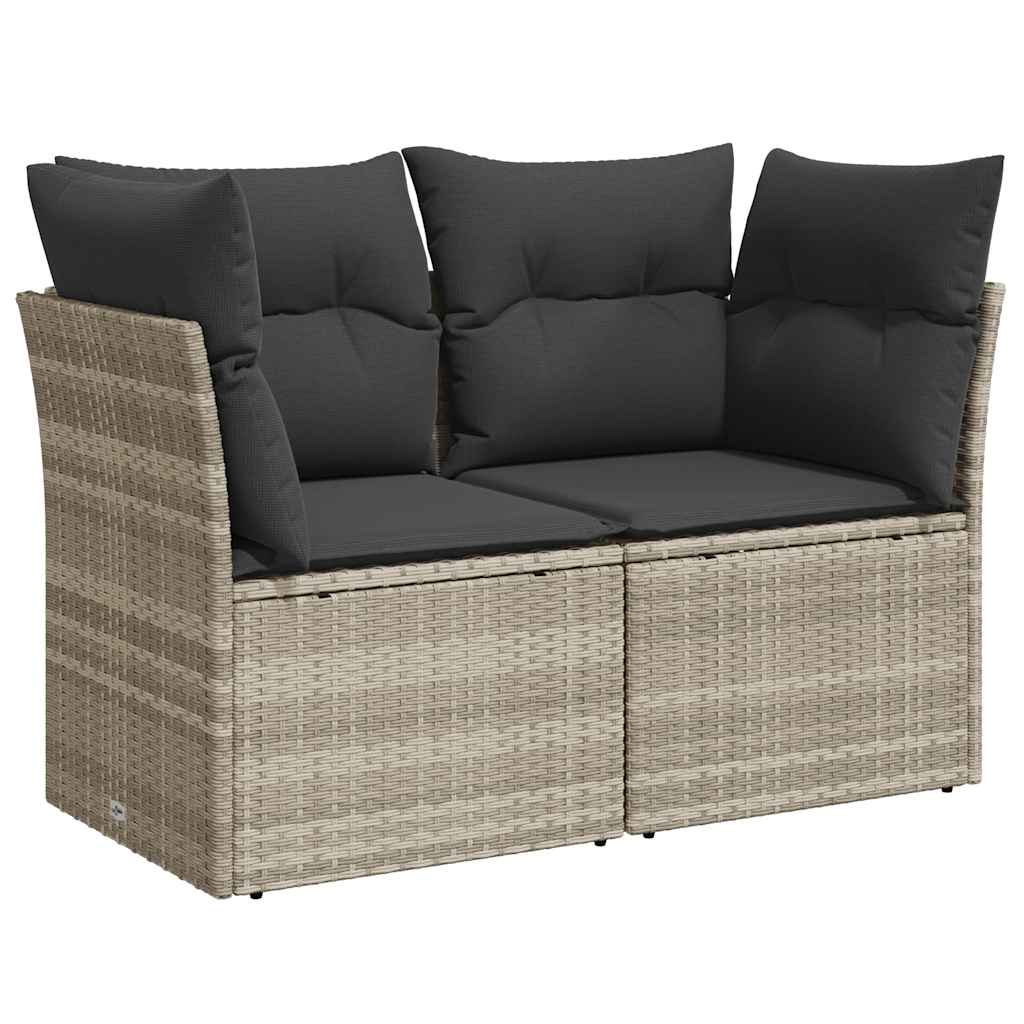 2 Seater Garden Sofa with Cushions Light Grey Poly Rattan