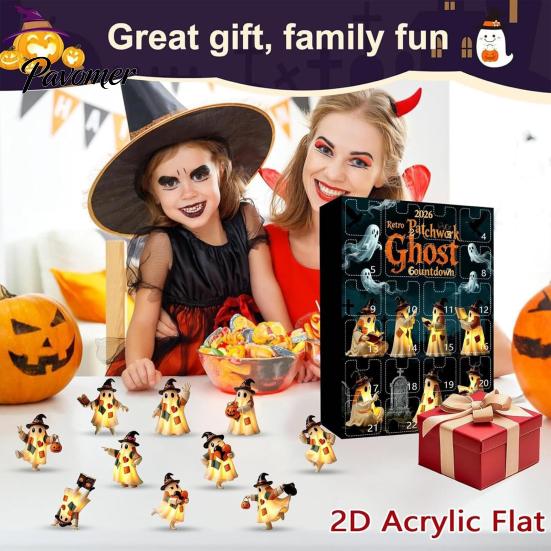 Halloween Trick or Treat Gifts Advent Calendar 2026, 24 Day Countdown Box with Retro Style Ghost Figures Mini Figures, Collectible Toy Set for