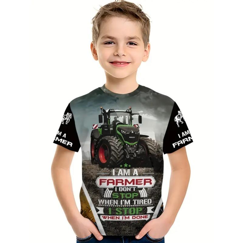 ETST50 Coole 3D Tractor Print Kinderkleding Jongens T-shirt Korte Mouw Mode Kinder Zomerkleding Buiten Actieve Kinderkleding 130