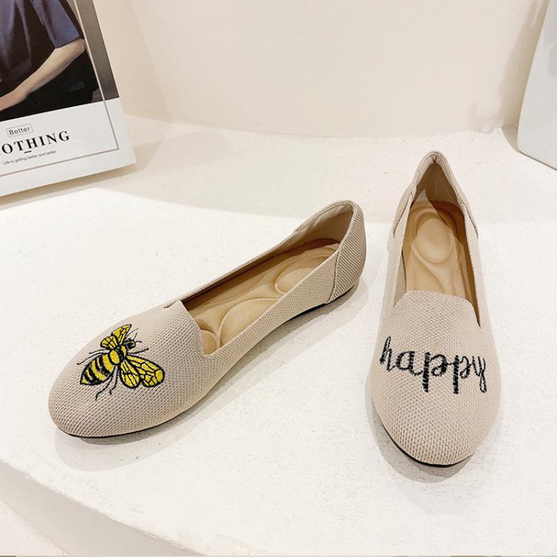 Fashion Women Flat Knitted Shoes Fashion Round Toe Women's Slip On Flat Casual Shoes Ballet Shoes Female Light Comfort Shoes Zapatillas