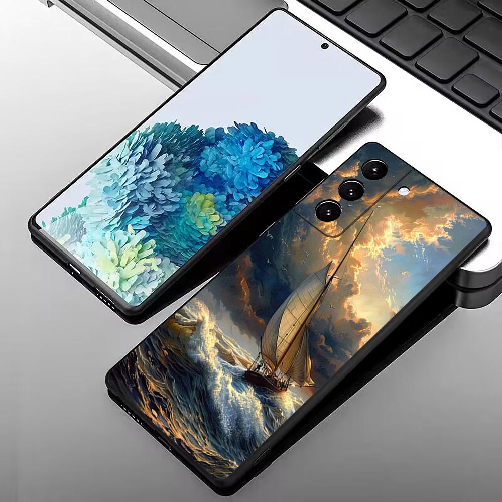 Sailing Boat Art Paintings Phone Case For Samsung S25 Edge S24 S23 S22 S21 S20 Ultra Plus Fe Galaxy A54 A53 A34 A25 A16 Silicon