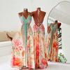 Bohemian Backless Suspender Print Dress Women, Summer Seaside Vacation Slim Floor Dress