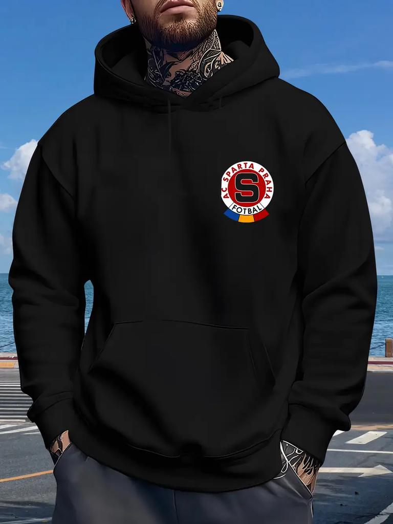 Schwerer Hoodie Sweatshirt - Schwarzer Pullover Hoodie mit Rot/Weißem Grafik-Emblem