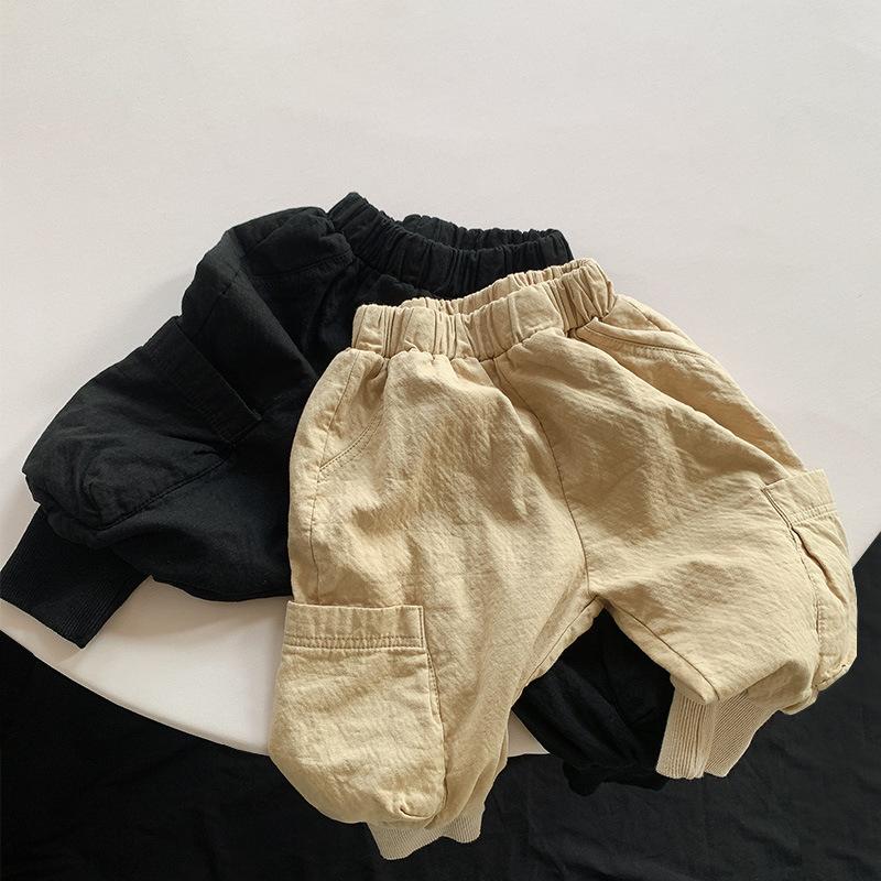 Unisex Kids Double Layer Cotton Casual Korean Style Cargo Long Pants
