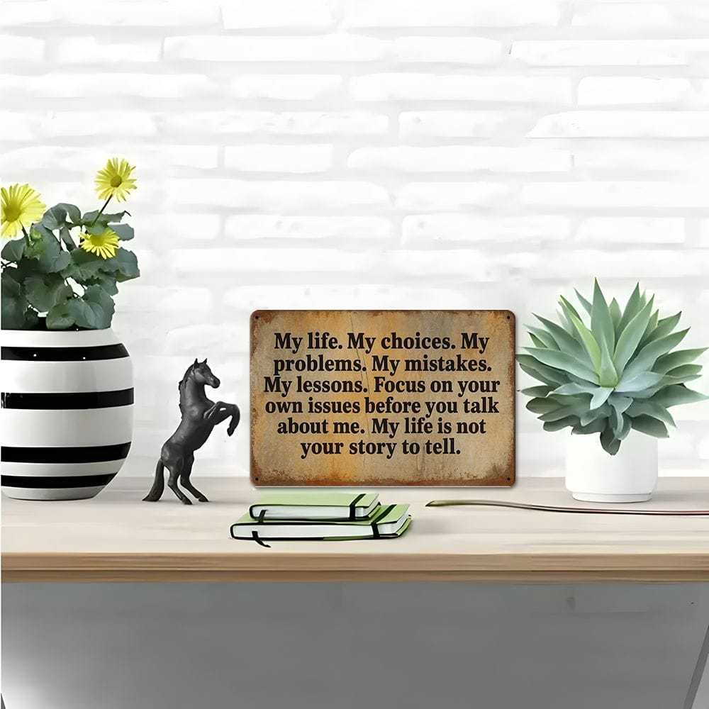"Mitt Liv" vintage metallskylt, 20x30cm humoristisk dekor.