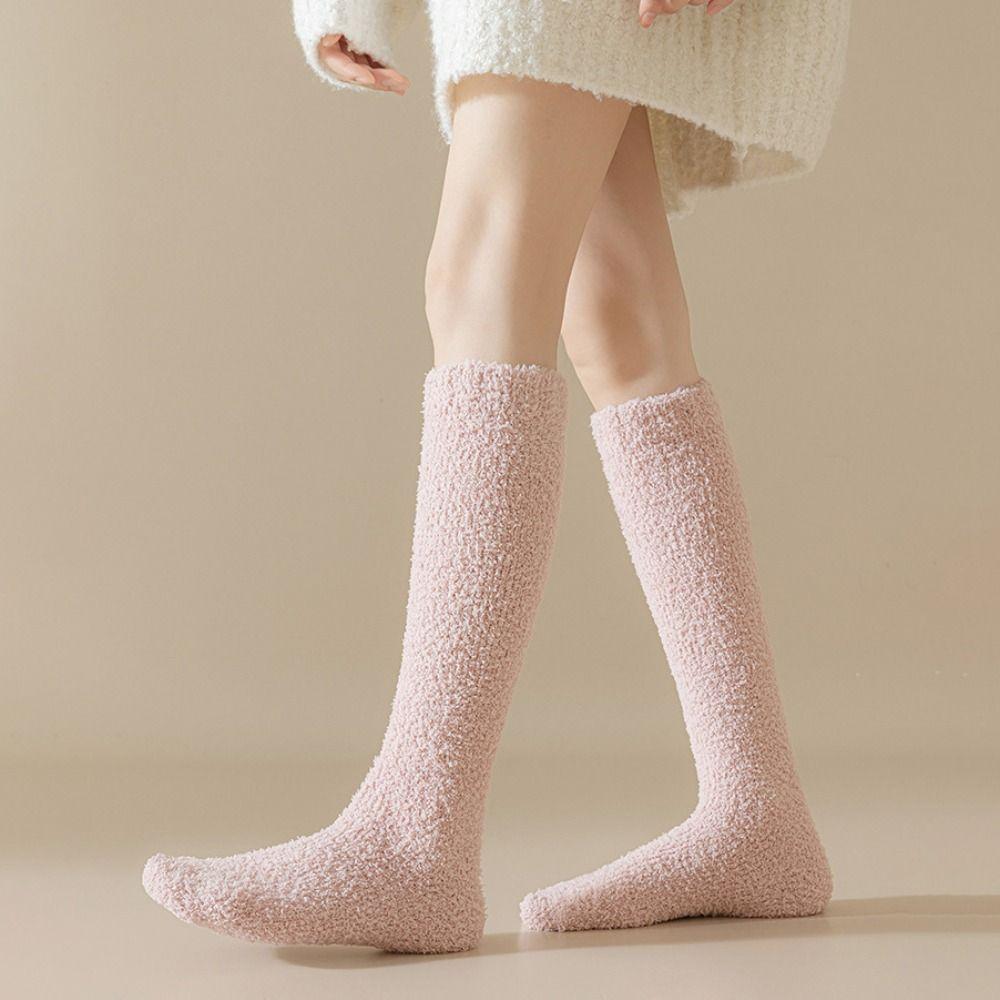 3Pairs Simple Floor Plush Socks Winter Knee High Stockings Winter Thicken Stockings For Female Men
