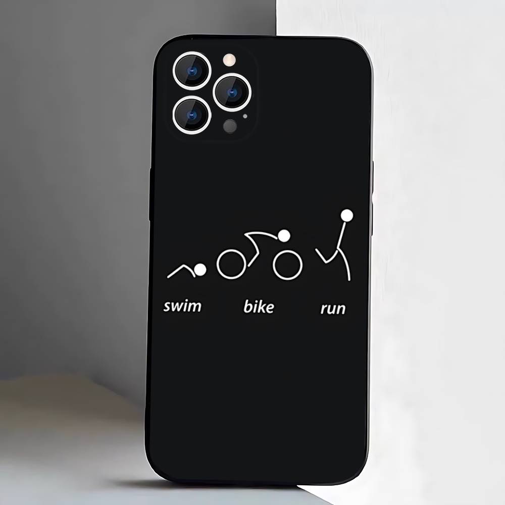 Triathlon Swim Bike Run Case For iPhone 17,16,15,14,13,12,11 Air,Plus,Pro Max,XS,X,XR,SE,Mini,8,7,Soft Silicone Black Cover
