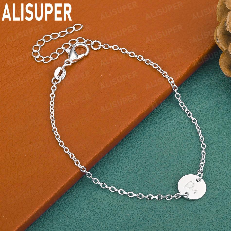 925 Sterling Silver 26-Letter Romantic Round Bracelet - Exquisite Gift Jewelry