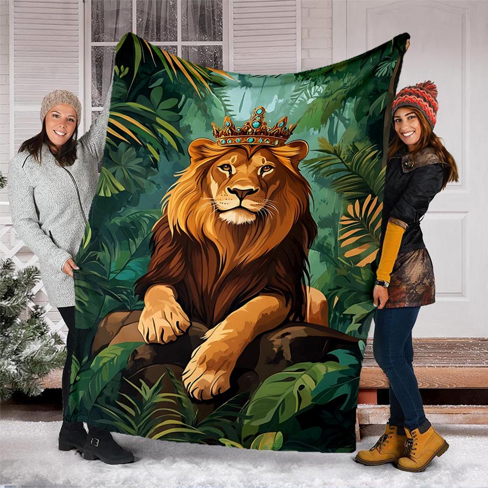 1pc Lion King Jungle Throw Blanket Polyester Fiber, Lightweight Flannel, Soft & Warm, All Season Use for Outdoor, Camping Digital Print
