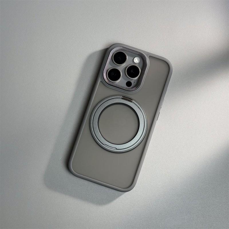 Matte Finish IPhone 17 Pro Max Case With 360 Rotating Magnetic Kickstand Metal-PC Hybrid Heat Dissipation Mesh Design