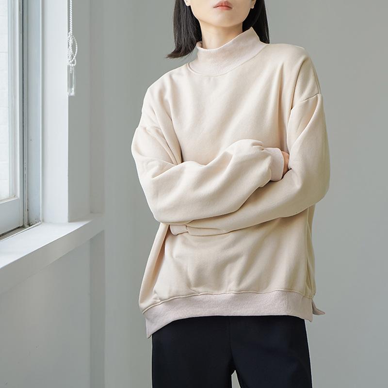 Large Autumn and Winter Plush Sweatshirt for Women's Half Turtleneck Cotton Loose Top Mid-length