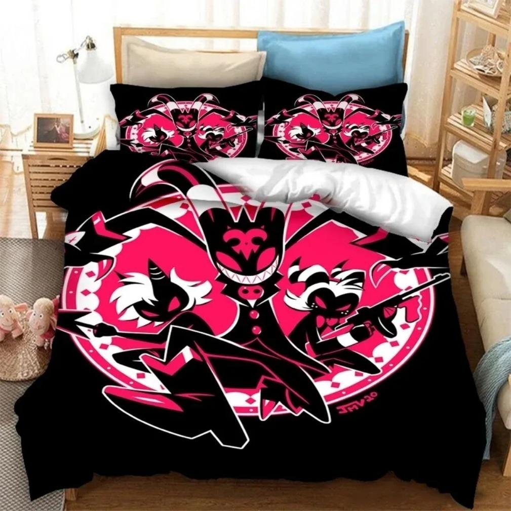 Jeu 3D Hazbin Hotel Ensemble de literie 2/3 pièces Housse de couette Taie d'oreiller Décoration de chambre pour adultes et enfants Taille Simple Double Grande taille Cadeaux 100x135cm (2pcs)