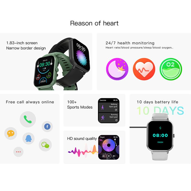 Outdoor Sports Smart Watch Men Heart Rate 100+ Sport Modes Full Screen Touch Bluetooth Call Smartwatch Android & iOS