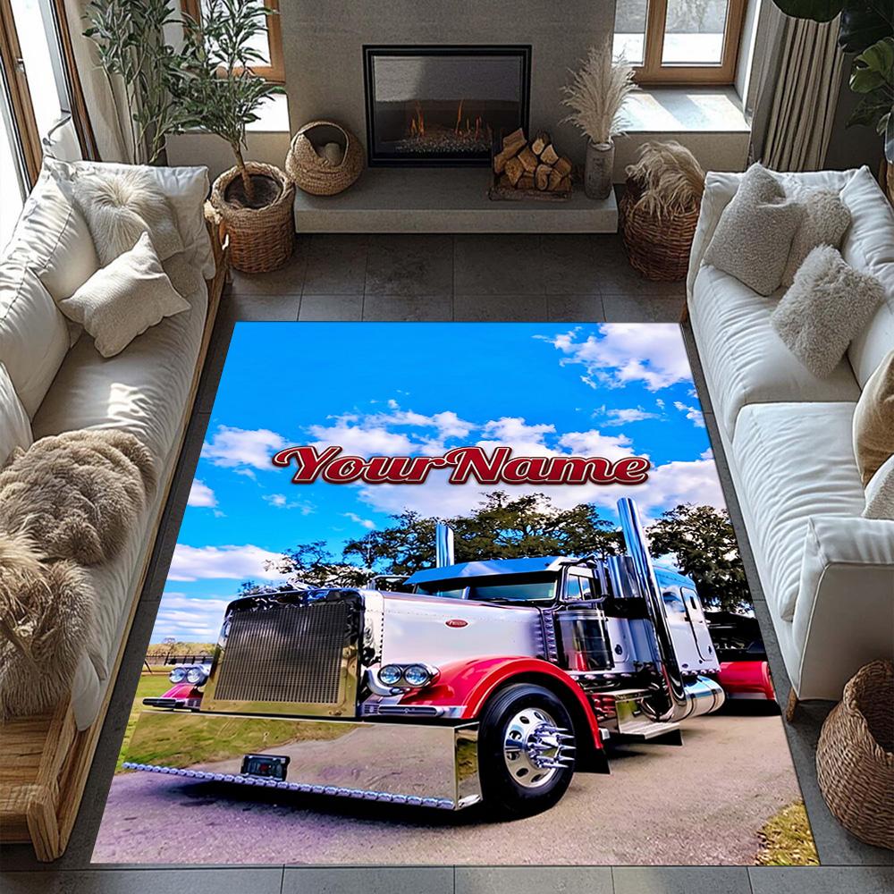 Peterbilt Heavy Trucks Customized Name Floor Mat Suitable for Game Room Entryway Living Rooms Outdoor Antislip Carpet Anime Office Decor