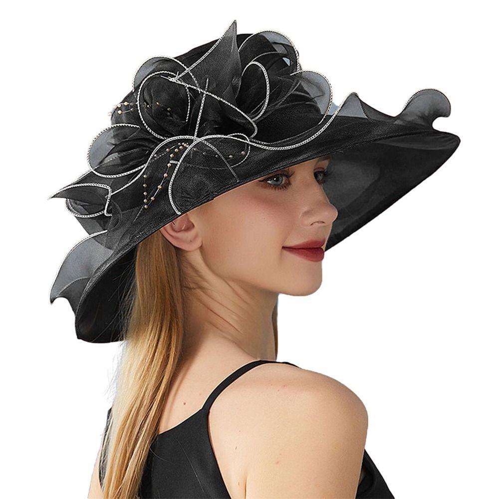 Organza Summer Ruffles Sun Hat Wide Brim Bridal Tea Party Wedding Hat Classy Women Derby Hat