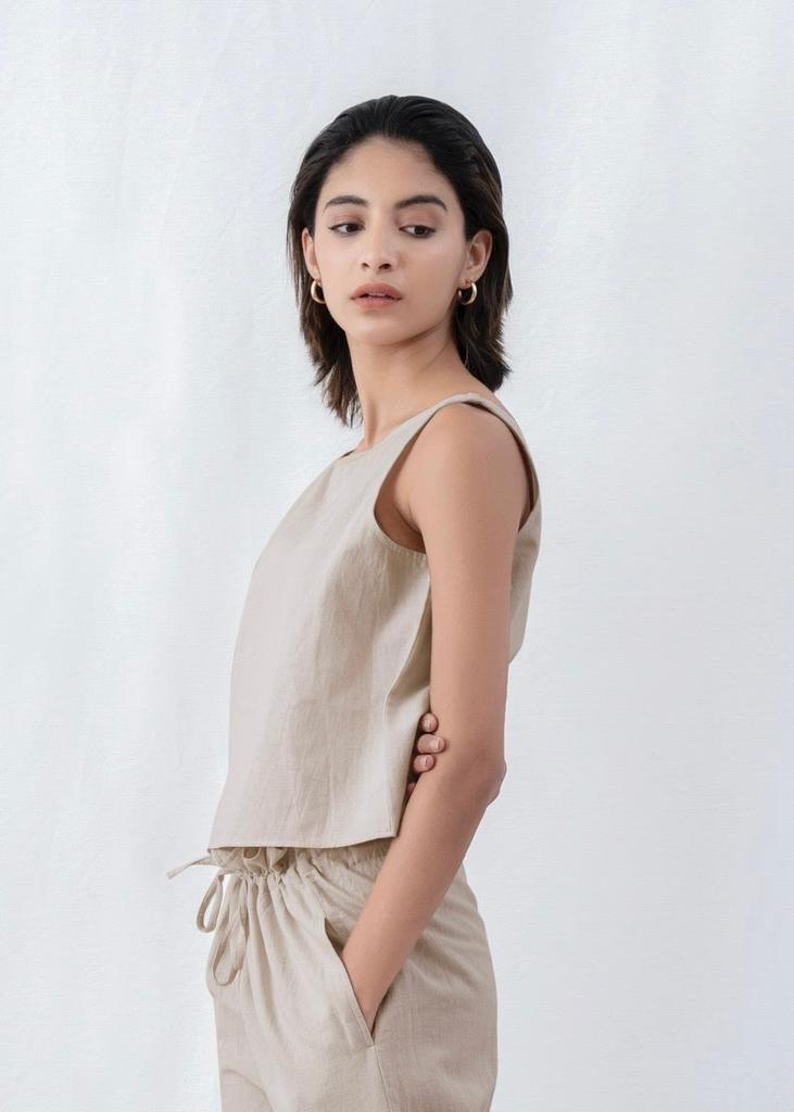 Linen Cross Back Top Women Relaxed Fit Boat Neck Casual Summer Blouse