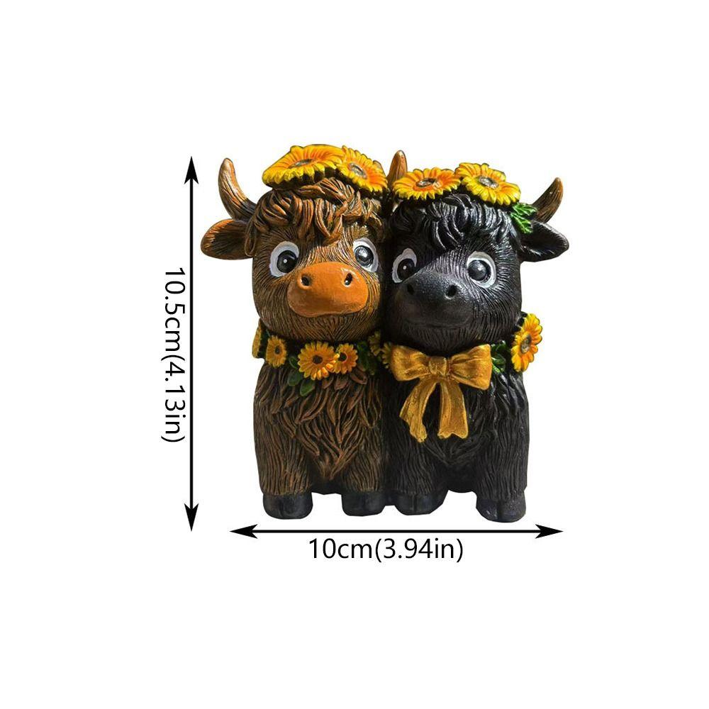 Resin Highland Cow Figurines Spring Sunflower Calf Lovers Gifts Scottish Cow Statue  Garden Decor