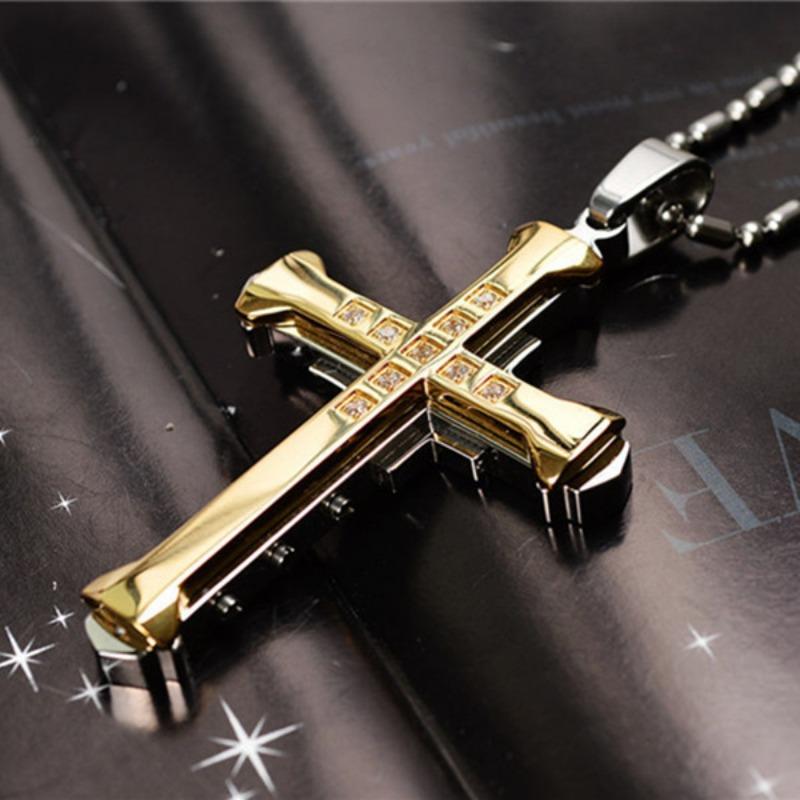 Vintage Punk Dark Knight Necklace for Men Personality Crystal Zircon Cross Stainless Steel Chain Pendant Women Zircon Wholesale золотой