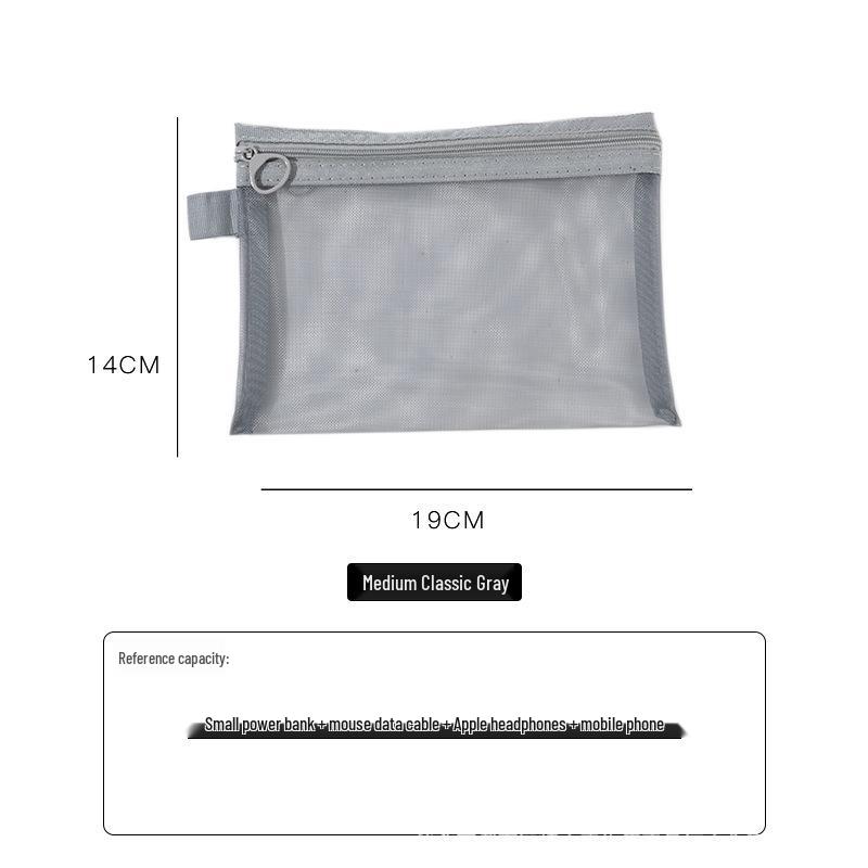 Transparent Mesh Large Capacity Portable Storage Bag with Card Holder for Cables & Earphones