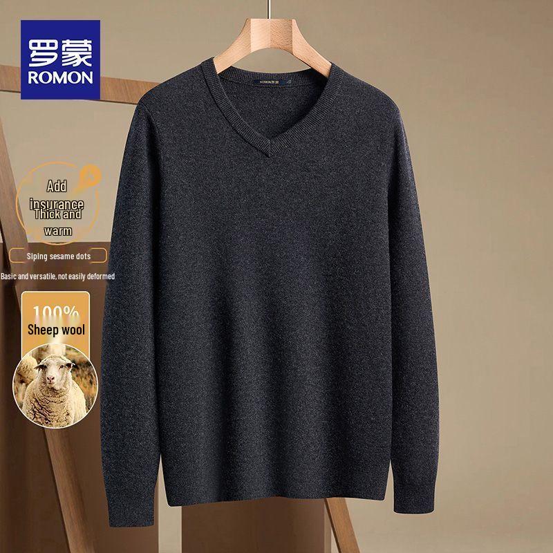 

Romons Men s Thickened V-Neck 100% Wool Sweater L