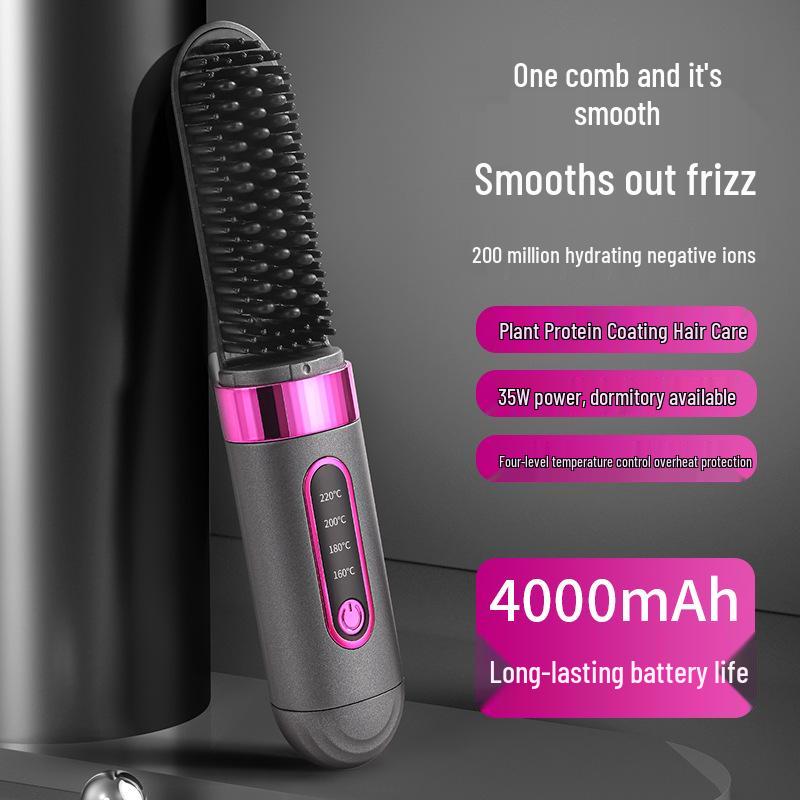 Portable Wireless Ion Hair Straightener Comb - Non-Damaging, Auto-Charging, Heat-Resistant серый